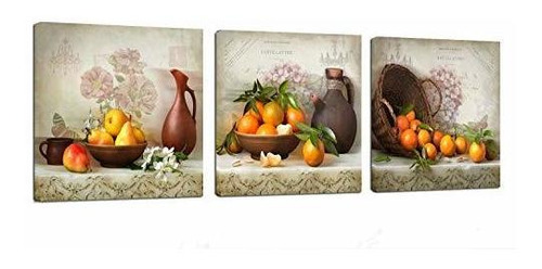 Cuadro De Frutas Y Flores Vintage - 3 Paneles - 12 X12 