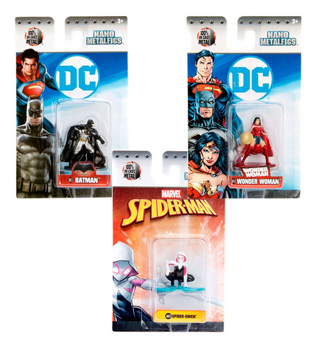 Figuras X3 U Metals Nano Batman Wonder Woman Spidergwen Jada