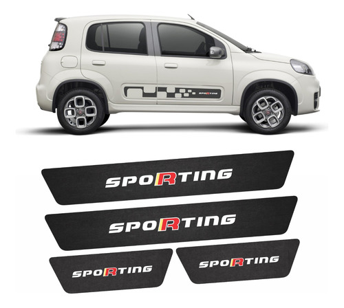 Adesivo Soleira Proteção Fiat Uno Sporting Kit Sol86