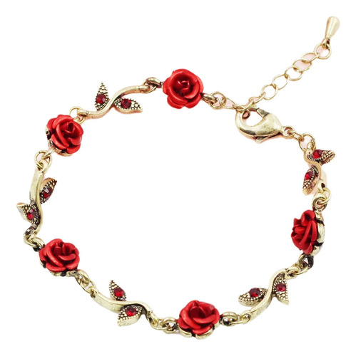 V Pulsera Con Dijes De Flores Rosas Mlepus Para Mujeres