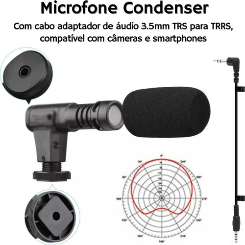 Estabilizador Câmera Dslr Celular Kit Filmagem Luz Microfone Cor Preto