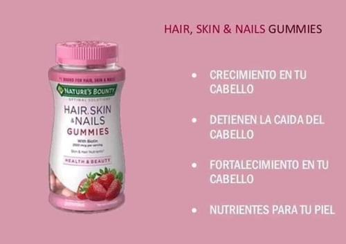 Suplemento en gomitas Nature's Bounty Hair, Skin & Nails carbohidratos sabor fresa en pote 40 un