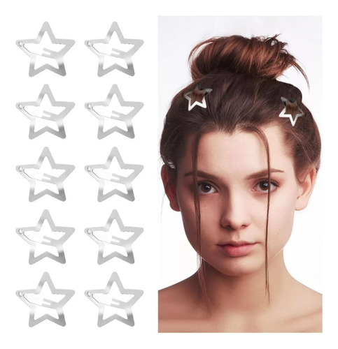 10 Broche Pasador Estrella Para El Cabello Pinza Metal Plata