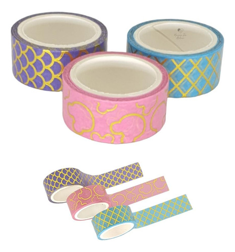 Kit Fita Washi Tape Metalizado Foil Princesa 3 Unidades