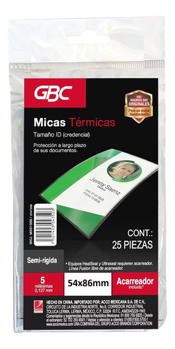 Mica Termica Enmicadora Credencial 54x86mm Semi Rigida 5 Mil