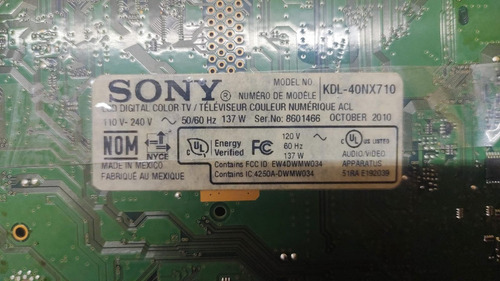 Tarjeta T-con Sony Kdl-40nx710 / Tdls_c4lv0.4 (Usado)