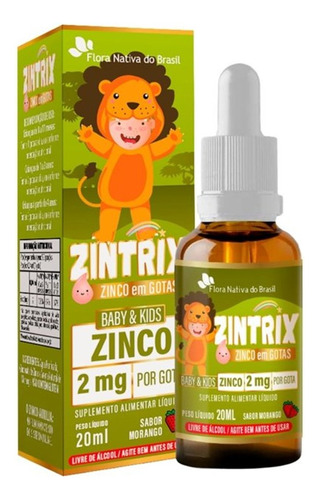 Zintrix Zinco Infantil Em Gotas 20ml Sabor Morango Flora Nativa