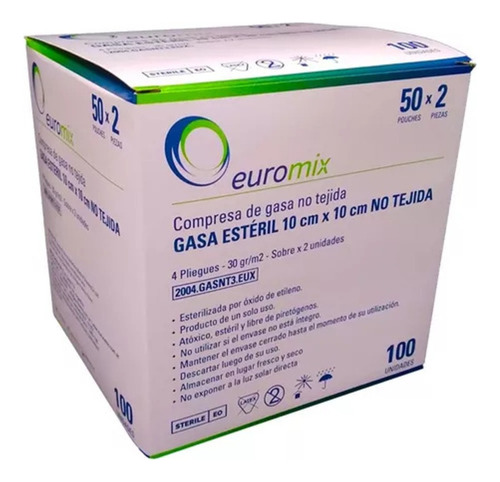 Gasa Estéril No Tejida 10x10 Euromix. 50 Sobres X 2 Unidades