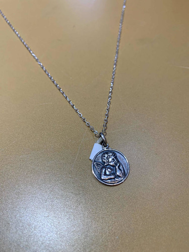 Medalla Angelito Pesador Con Cadena, Plata 925. Niños. Tuset