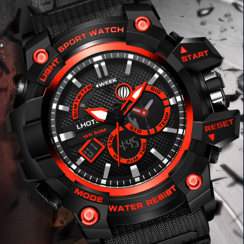 Reloj Electrónico Impermeable Negro Y Azul Multifunción