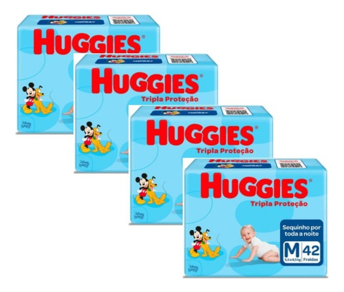 Kit Com 4 Fraldas Huggies Tripla Proteção M De 42 Unidades