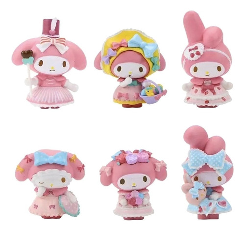 Set 6 Figuras My Melody Kuromi Hello Kitty Rosada