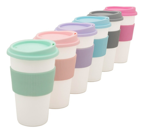 Vaso Térmico Tipo Starbucks Mug Tapa Faja 300ml Color Pastel