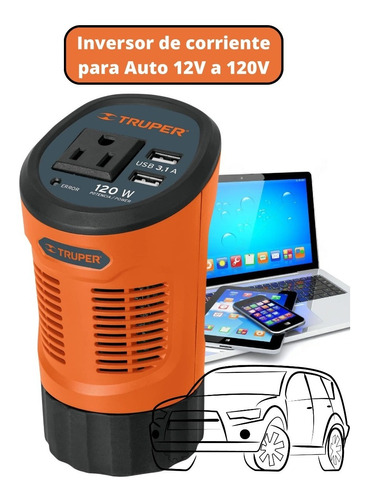 Inversor Convertidor De Corriente 120w Posavasos Auto Carro