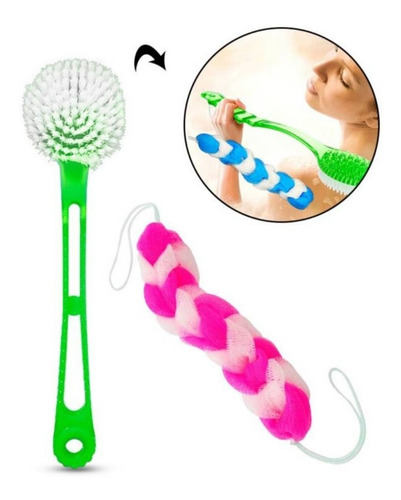 Imagen 5 de 6 de Set Para Ducha Escobilla Larga Esponja Para Espalda Limpieza