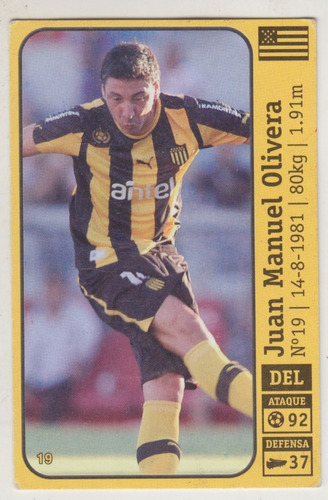 2012 Futbol Tarjeta Juan Manuel Olivera De Peñarol Uruguay