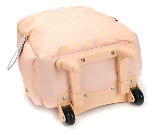 Mochila Rodinha Up4you Bege Com Bolas Douradas