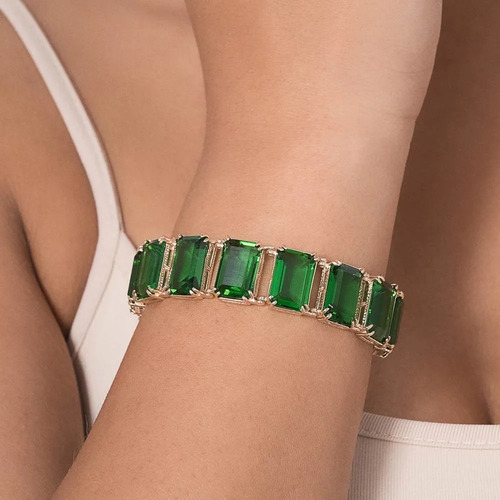 Pulseira Rommanel Pedraria Verde Original Com Brinde Maleta