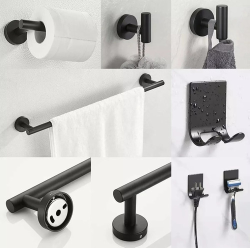 Imagen 3 de 8 de 7pcs Juego Sets De Accesorios Para Baño 304 Inoxidable Negro