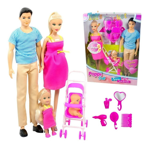 Imagen 7 de 9 de Kiara Muñeca Embarazada Mama Y Su Familia Bebe Papa Poppi