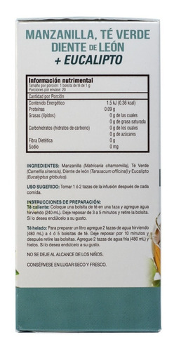 Imagen 2 de 4 de Te Manz, Diente Leon, Verde Y Eucalipto (20 Bols) Greenside