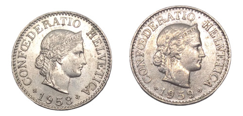 Monedas Suizas 10 Céntimos 2 Piezas Años 50's