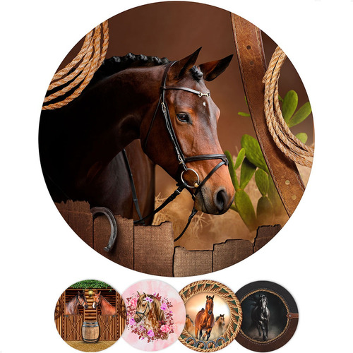 Painel Redondo 3d Cavalos Em Tecido C/ Elástico - 1,5m Cor Cavalo - Apr-2449