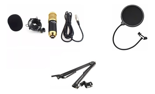 Kit Microfone Condensador + Pedestal Articulado + Pop Filter