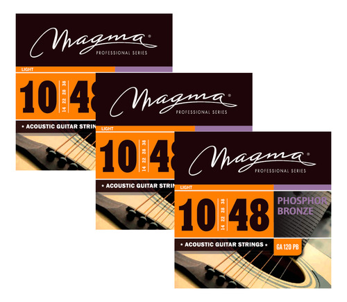 Pack X3 Cuerdas Magma 010-48 Guitarra Acustica Ga120pb
