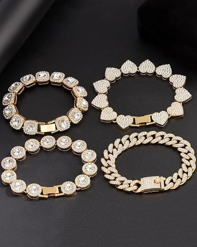 4pzs Pulsera Cubana Esclava Con Diamante Para Hombre Y Mujer Dorado 6 Cm 20 Cm