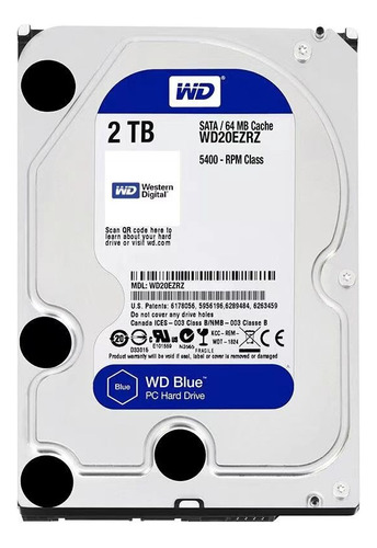 Disco Duro Wd Blue Sata De 2 Tb Para Videovigilancia, Wd20ez