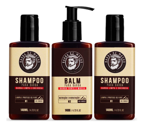 Produto Para Barba 2 Shampoo 1 Balm Barba De Macho 