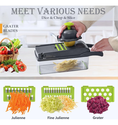 Cortador De Vegetales 16 En 1 Con Rallador De Queso Manual