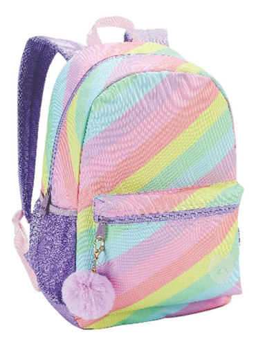 Mochila Menina Unicórnio Arco Iris Feminina Com Pompom Top