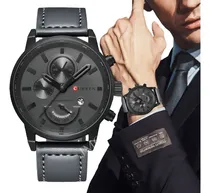 Comprar Relógio Casual Pulseira De Couro Social Masculino Esportivo Cor da correia Cinza Cor do bisel Conforme a Imagem Cor do fundo Conforme a Imagem