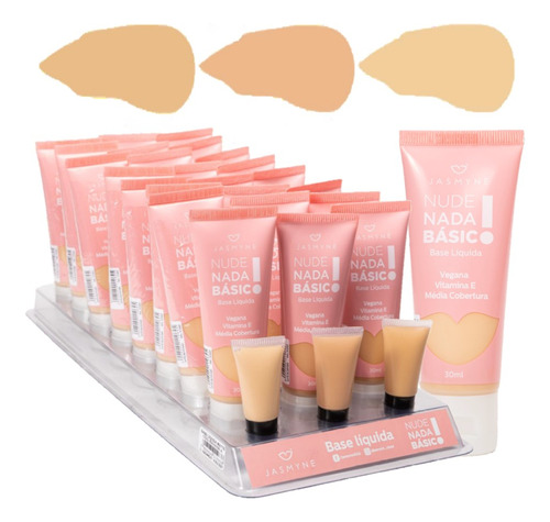 Base de maquiagem líquida Jasmyne Base JS00058 Base Líquidas Nude Nada Básico tom sortido  -  kit de 3 unidades de 30mL 45g