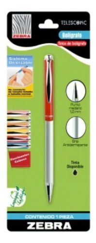 Boligrafo Zebra Telescopic Deslizable 1.00 Mm Paquete 12 /vc Color de la tinta Azul Color del exterior Naranja