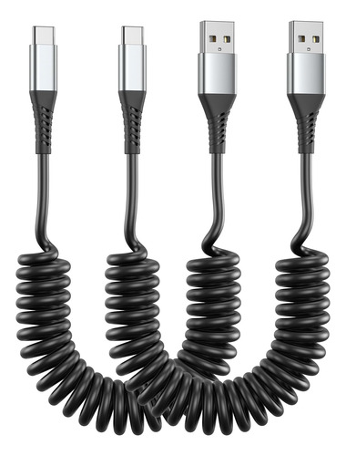 Cable Usb C En Espiral Para Automovil Paquete De 2 Cables Us