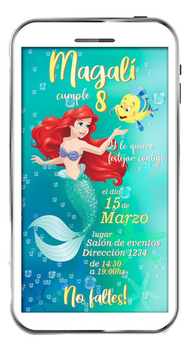 Invitación Digital La Sirenita Ariel #2 Tarjeta Digital