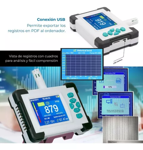 Medidor de CO2 Monitor de CO2 de calidad del aire interior, medidor de  humedad de temperatura con función de alarma fábrica precalibrada