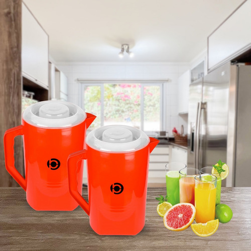 Jarra Plástico Suco Água Grande Bpa Free Com Tampa 3,5l 2un Cor Vermelho