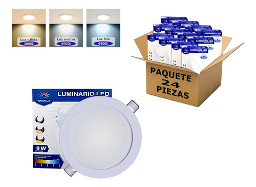 Plafon Led 9w Spot Luz Fria Calida Neutra Empotrar 24 Piezas