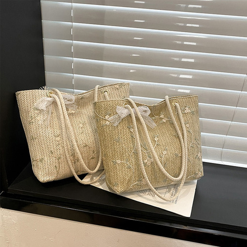 Bolsa Tejido Playa Paja Para Mujer