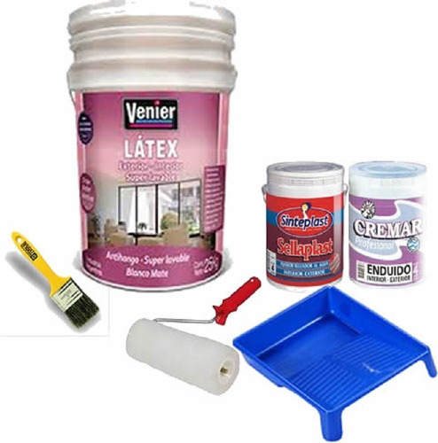 Combo Pintura  Lavable Antihongos Venier 20lts Enduido Fijad