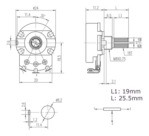 30 Potenciometros B50k 50000 Ohms 50k Lineal (24mm)