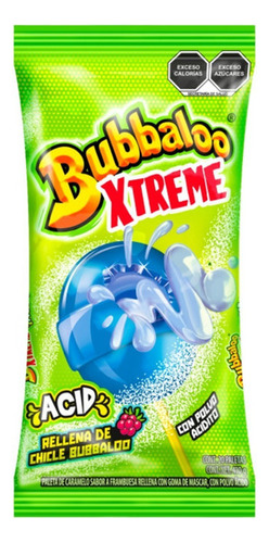 Paleta Bubbaloo Xtreme Acid Rellena Chicle Con Polvo