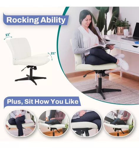 Silla de oficina con patas cruzadas, silla de escritorio ancha sin brazos,  silla de escritorio moderna para oficina en casa, silla giratoria de tela