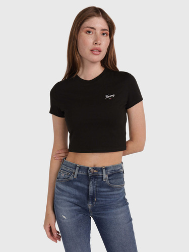 Top Negro Con Logo Bordado De Mujer Tommy Jeans