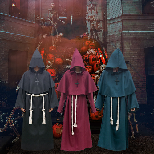 Disfraz De Sacerdote Con Capucha Para Halloween Con Collar Y
