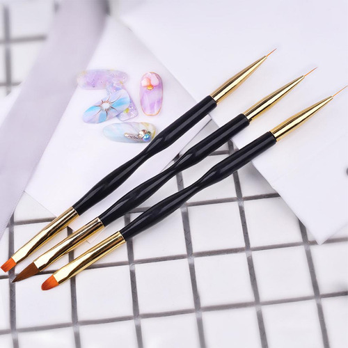 3 Doble Cabeza Plana Diy Acrílico Dibujo Nail Art Brush Pen